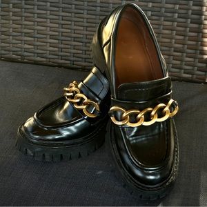 Zara Black Chunky Heeled Chain Loafers | Size 6 Women’s Casual/Work Loafer